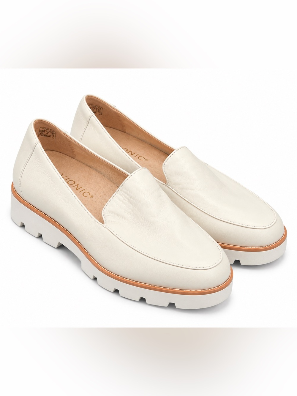 Vionic Kensley Cream Leather Lug Sole Loafers 7.5 Quiet Luxury Preppy Comfort